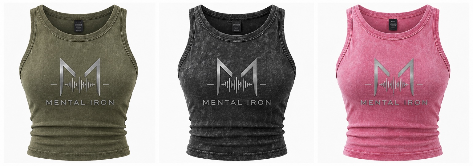 MENTAL IRON Shirts in Oliv, Schwarz und Pink